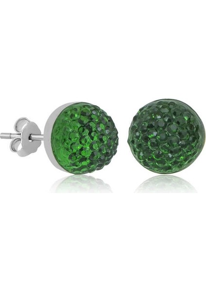 Gümüş Yeşil Kristal Çivili Kadın Küpe
