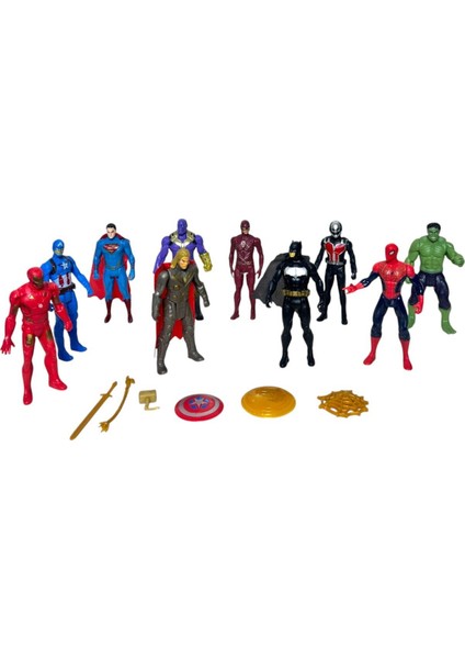 10 Adet Aksesuarlı Süper Kahramanlar Seti 10 Adet Süper Kahramanlar Tam Set 10 cm Süper Kahramanlar