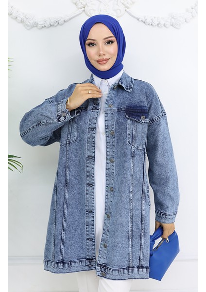 Owersize Kot Ceket 2746-03 Mavi modelleri