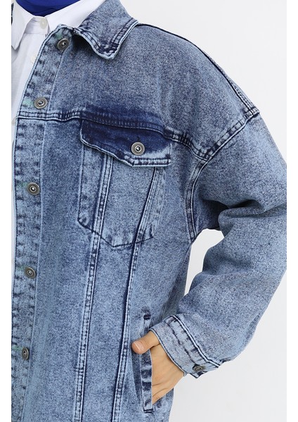 Owersize Kot Ceket 2746-03 Mavi fırsatları