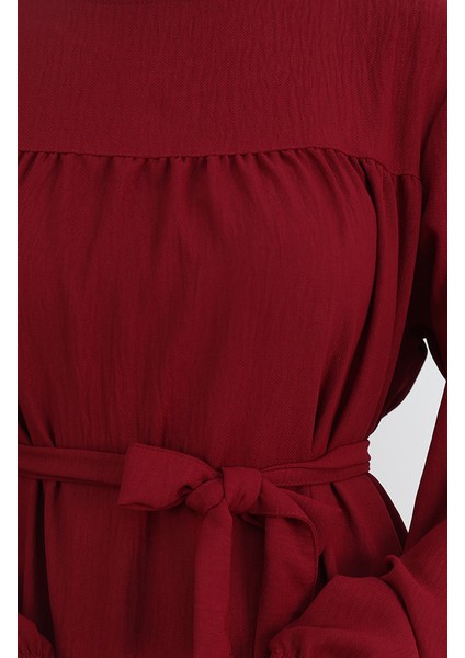Krep Kumaş Kolu Lastikli Elbise 0029-08 Bordo fırsatları