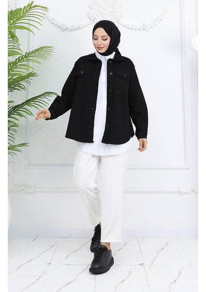 Owersize Kot Ceket 2763-01 Siyah