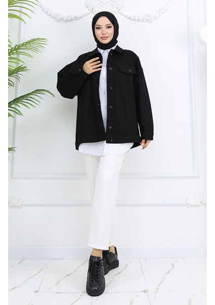Oersize Kot Ceket 6327-01 Siyah