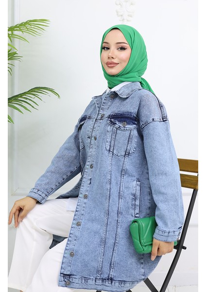 Owersize Kot Ceket 2746-02 Açık Mavi modelleri