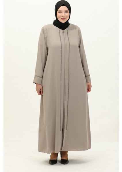 Büyük Beden Taş Baskılı Ferace 4005X-04 Taş