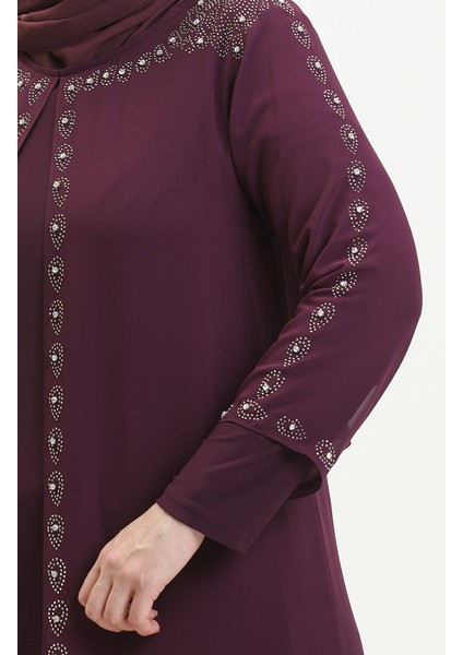Büyük Beden Taş Baskılı Abiye Elbise 5066A-03 Mor fırsatları