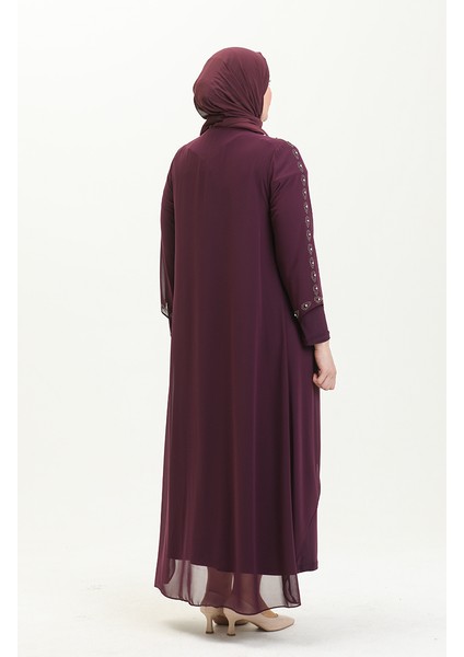 Büyük Beden Taş Baskılı Abiye Elbise 5066A-03 Mor indirimleri