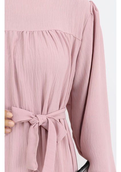 Krep Kumaş Kolu Lastikli Elbise 0029-09 Pudra fırsatları
