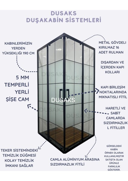 Duşakabin Siyah Çizgili 5 mm Temperli Cam Yükseklik H 190 cm fiyatları