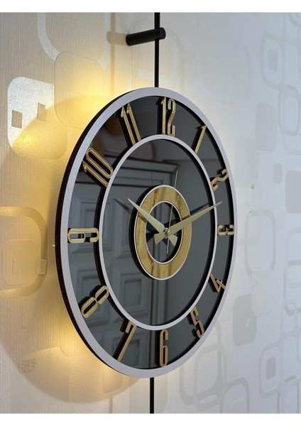 Modern Camlı Metal Duvar Saati 40x90 cm, Siyah, Füme, Beyaz, Gold renk seçenekleri fiyatları