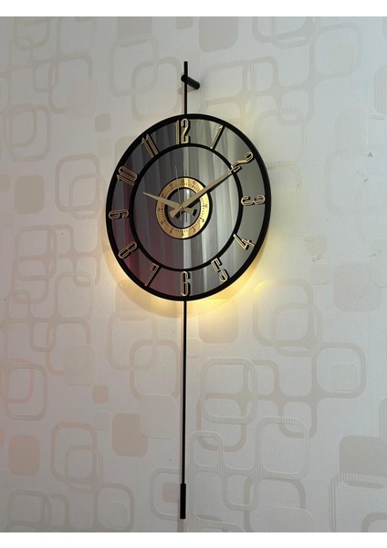 Şık Siyah-Füme Metal ve Camli Modern Duvar Saati 40x90 cm