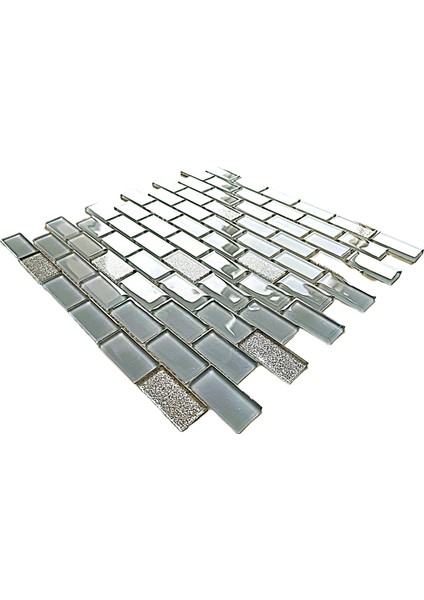 Mutfak Tezgah Arası, Iç ve Dekorasyonda Tüm Yüzeyler Için, 23X48 mm Gri-Gümüş Mix, 30X30 cm. Fileli Kristal Cam Mozaik. ( 11 File Karo = 1 M2 Fiyatıdır ) fiyatları