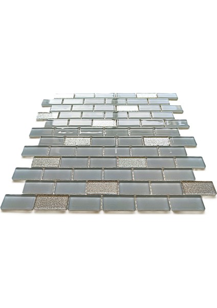 Mutfak Tezgah Arası, Iç ve Dekorasyonda Tüm Yüzeyler Için, 23X48 mm Gri-Gümüş Mix, 30X30 cm. Fileli Kristal Cam Mozaik. ( 11 File Karo = 1 M2 Fiyatıdır ) modelleri