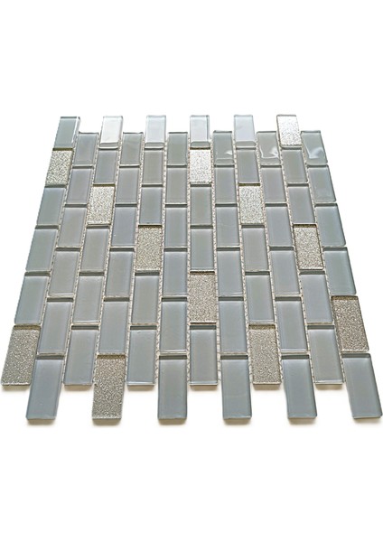Mutfak Tezgah Arası, Iç ve Dekorasyonda Tüm Yüzeyler Için, 23X48 mm Gri-Gümüş Mix, 30X30 cm. Fileli Kristal Cam Mozaik. ( 11 File Karo = 1 M2 Fiyatıdır ) indirimleri