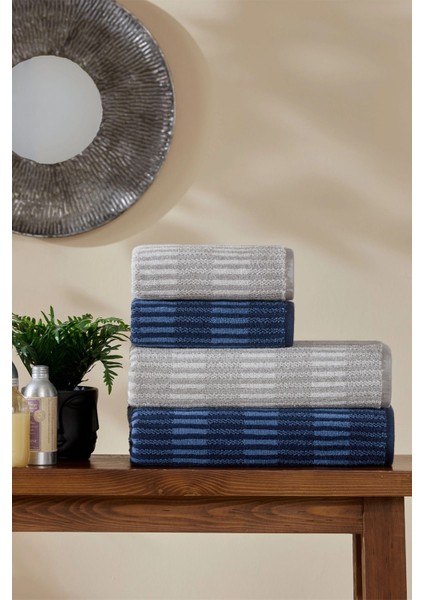 Striscai Havlu Seti Best Set Hamam Takımı Gri-Lacivert