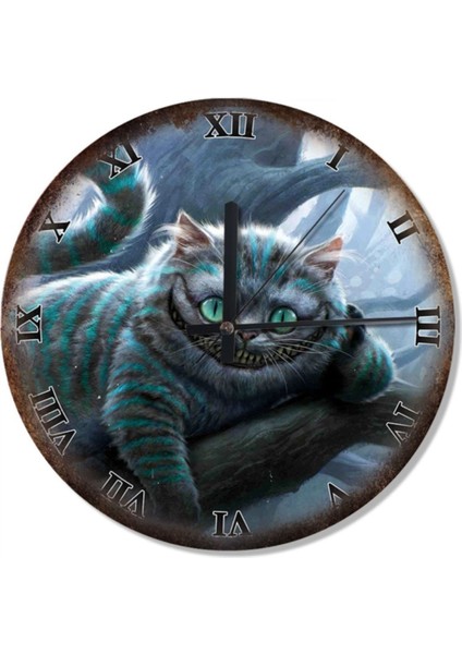 Yuvarlak kedi temalı duvar saati, 30 cm, beyaz dekoratif saat