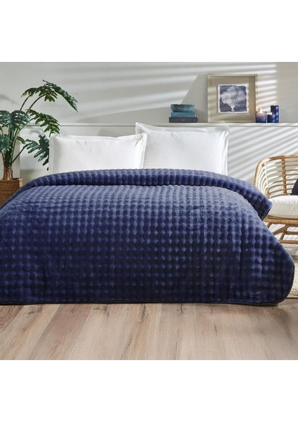 Çift Kişilik Fluffy Yatak Örtüsü Navy (Donanma Mavisi)