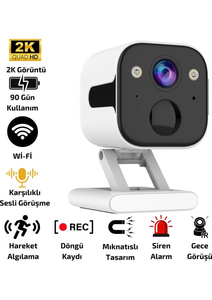 O-Kam 3030 Wifi Akıllı Kamera 2k Şarj Edilebilir Su Geçirmez Güvenlik Kamerası - Bebek Odası Iç ve Dış Kullanım