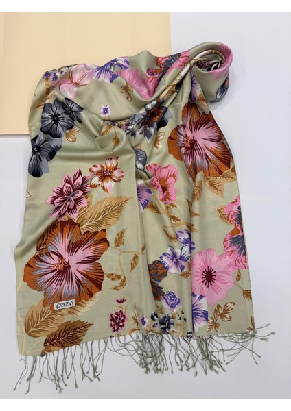 Ipekevi Floral Desenli Ipek Şal 6107-FISTIK Yeşili