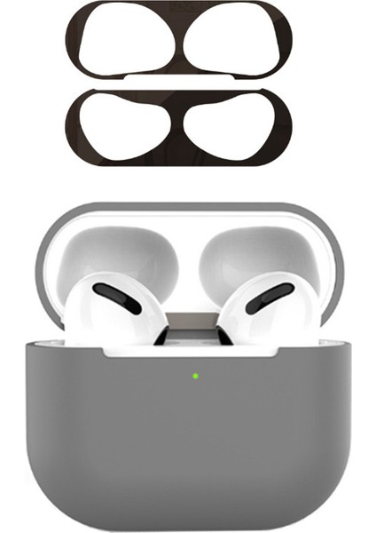 Apple 3 Için Kulaklık Kılıfı Silikon Şok Emici Kulaklık Kapağı Metal Toz Geçirmez Çıkartma Kiti Ile-Galaxy Gri+Siyah (Yurt Dışından)