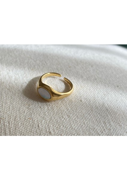 Çelik Ayarlama Yuvarlak Sedef Gold Yüzük fiyatları