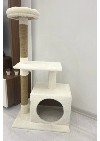 Beyaz Kedi Tırmalama ve Oyun Evi Platformu, keyifli ve rahat alan sağlar. TR Menşei