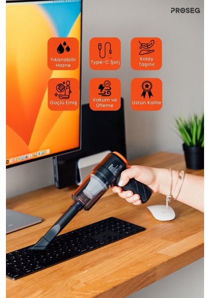 PR-AS01 3000PA Şarjlı 1200 Mah Batarya Siyah Araç Içi El Süpürgesi fiyatları