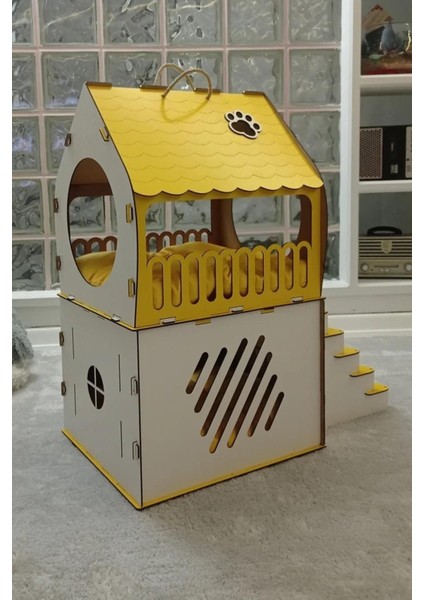 Dekoratif Kedi Evi Teraslı Dublex Sarı