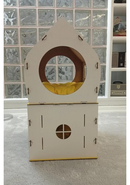 Dekoratif Kedi Evi Teraslı Dublex Sarı