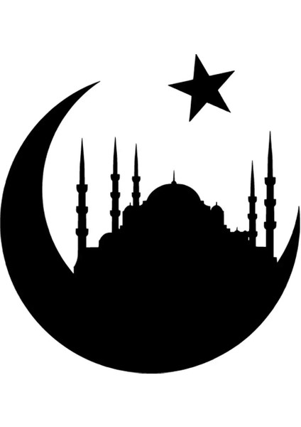 Autosticker^#ay Yıldız Içinde Cami Sticker (Oto-Motor-Laptop-Duvar-Dekor) 20 x 22 cm