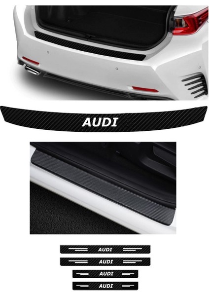 Autosticker^#audi Modelleri Için Uyumlu Grafen Karbon Bagaj Koruyucu ve Kapı Eşikleri Set
