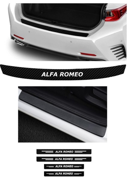 Autosticker^#alfa Romeo Modelleri Için Uyumlu Grafen Karbon Bagaj Koruyucu ve Kapı Eşikleri Set