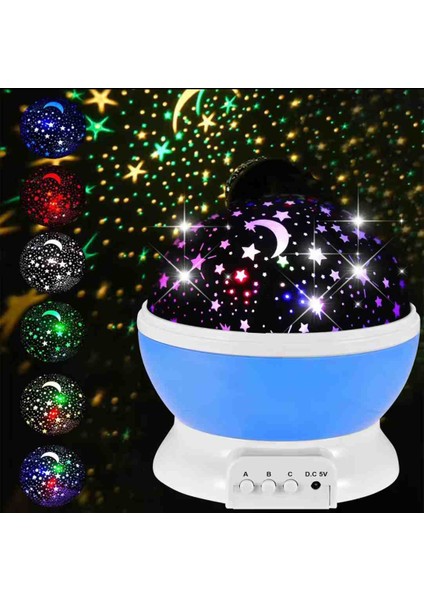 Süper Star Projeksiyon Galaksi Lamba USB Kablolu, LED Işıklı, Pilli Dönen Renkli Nebula ve Ay Yıldız Efektli Gece Lambası, Vıp Dekoratif Projektör