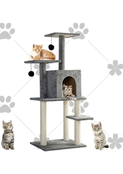 Antrasit Çok Katlı Renkli Kedi Tırmalama Evi - Eğlenceli ve Şık Tasarım