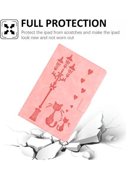 Apple iPad Air 11(2024)/AIR(2022)/AIR(2020)CASE Çift Kedi Baskılı Mikrofiber Deri Akıllı Tablet Kılıfı-Pembe (Yurt Dışından)
