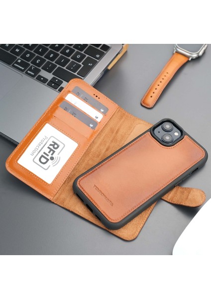 Mıknatıslı Ayrılabilir Cüzdanlı Rustic Taba Renk Kişiselleştirilebilir Apple iPhone 13 Mini Telefon Kılıfı