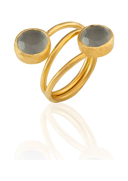 22 Ayar Altın Kaplama Zirkon Taşlı Ayarlanabilir Renkli Taşlı Yüzük