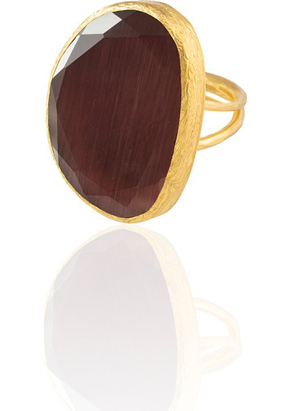 22 Ayar Altın Kaplama Kadın Fosil Taşlı Yüzük