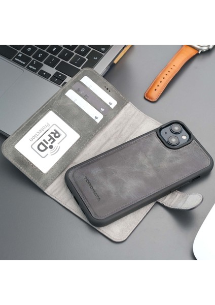 Mıknatıslı Ayrılabilir Cüzdanlı Gri Renk Kişiselleştirilebilir Apple iPhone 12 Mini Telefon Kılıfı indirimleri