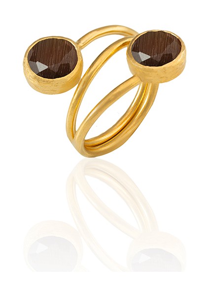 22 Ayar Altın Kaplama Zirkon Taşlı Ayarlanabilir Renkli Taşlı Yüzük