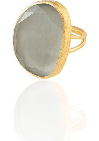 22 Ayar Altın Kaplama Kadın Fosil Taşlı Yüzük