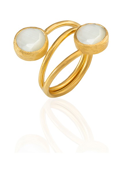 22 Ayar Altın Kaplama Zirkon Taşlı Ayarlanabilir Renkli Taşlı Yüzük