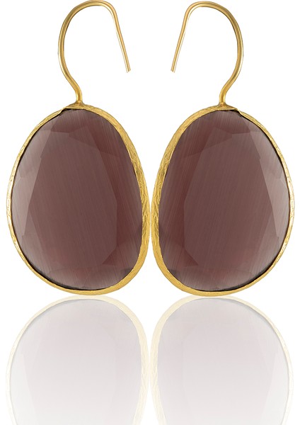 22 Ayar Altın Kaplama Fosil Taşlı Küpe -El Işçiliği ve Hipoalerjenik Küpe