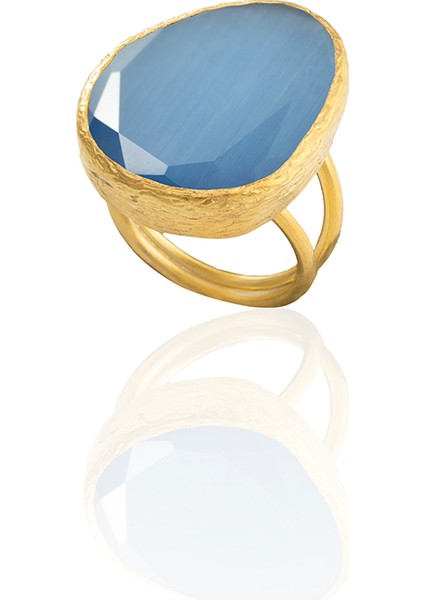 22 Ayar Altın Kaplama Kadın Fosil Taşlı Yüzük