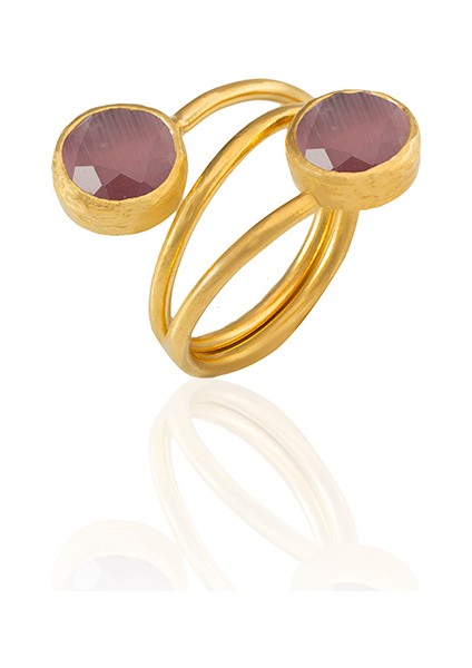 22 Ayar Altın Kaplama Zirkon Taşlı Ayarlanabilir Renkli Taşlı Yüzük