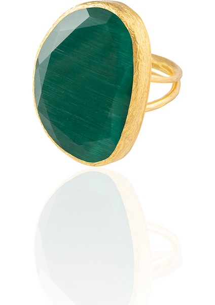 22 Ayar Altın Kaplama Kadın Fosil Taşlı Yüzük