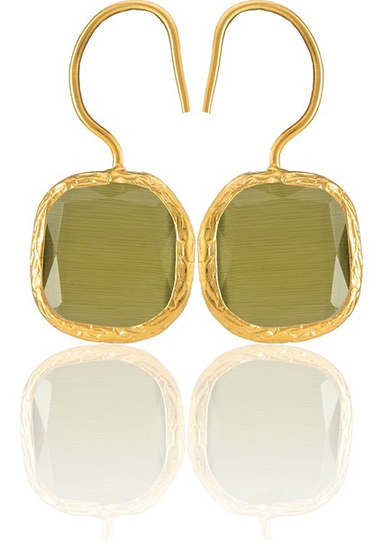 22 Ayar Altın Kaplama Kare Taşlı Küpe -El Işçiliği ve Hipoalerjenik Küpe