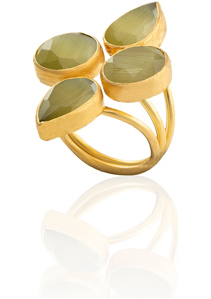 22 Ayar Altın Kaplama Zirkon Taşlı Kadın Vintage Yüzük