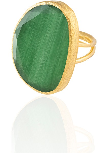 22 Ayar Altın Kaplama Kadın Fosil Taşlı Yüzük