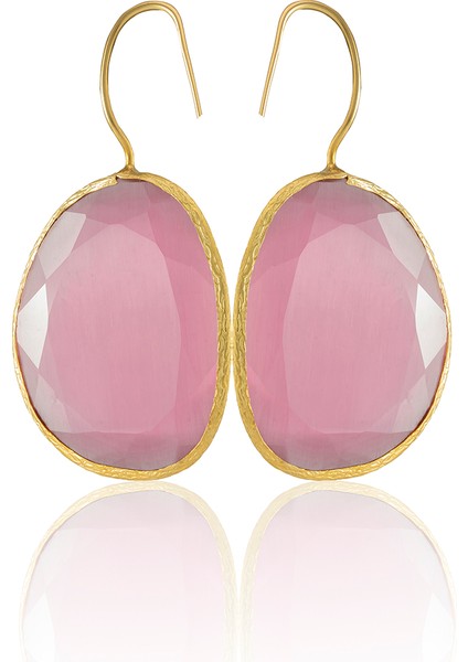 22 Ayar Altın Kaplama Fosil Taşlı Küpe -El Işçiliği ve Hipoalerjenik Küpe